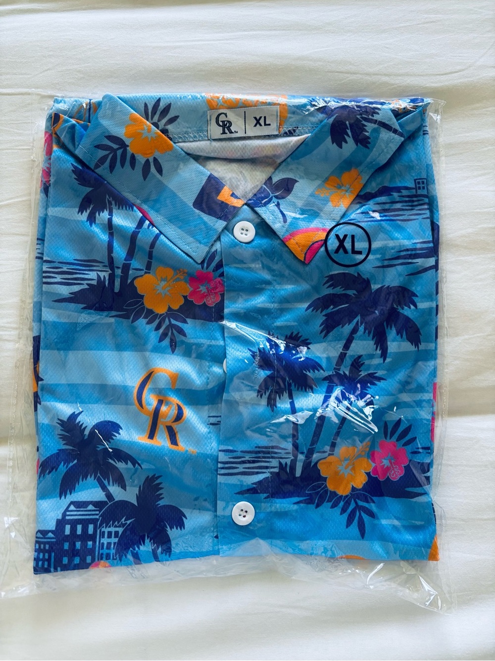 Colorado Rockies Logo Blue Tropical Hawaiian Button-Up Shirt XL, NEW!